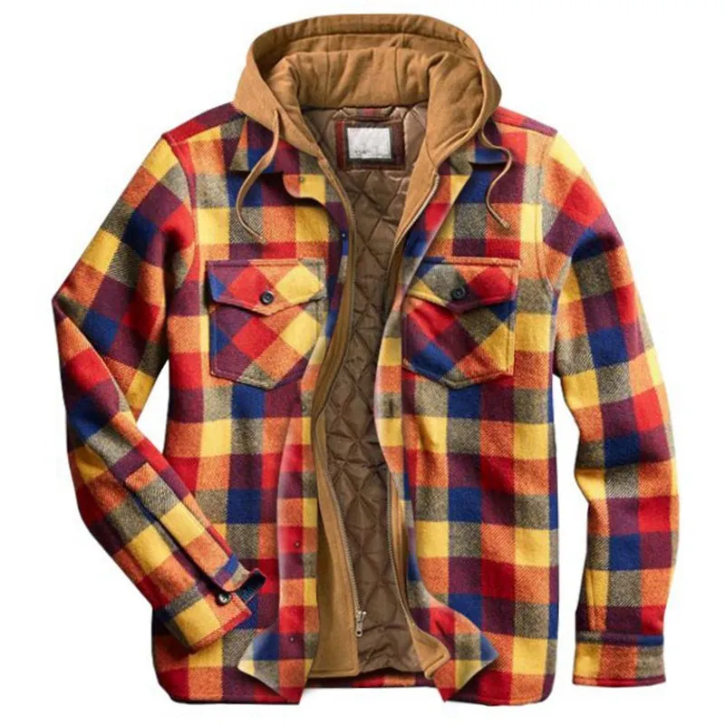 Winter Lapel Ticken Classic Plaid Warm Men Coat