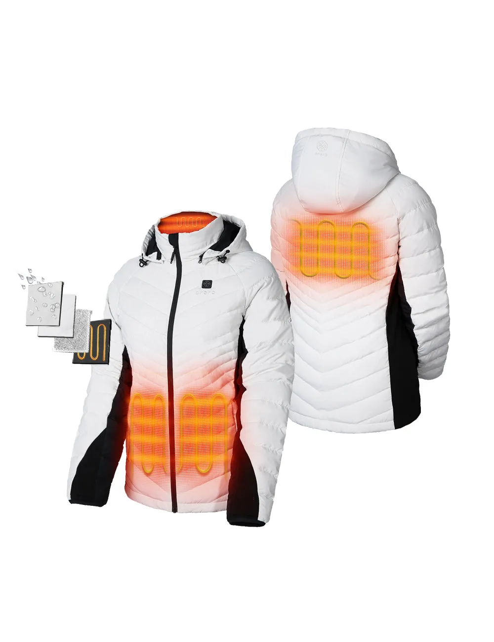 Women's Heated Down Jacket - White/Black