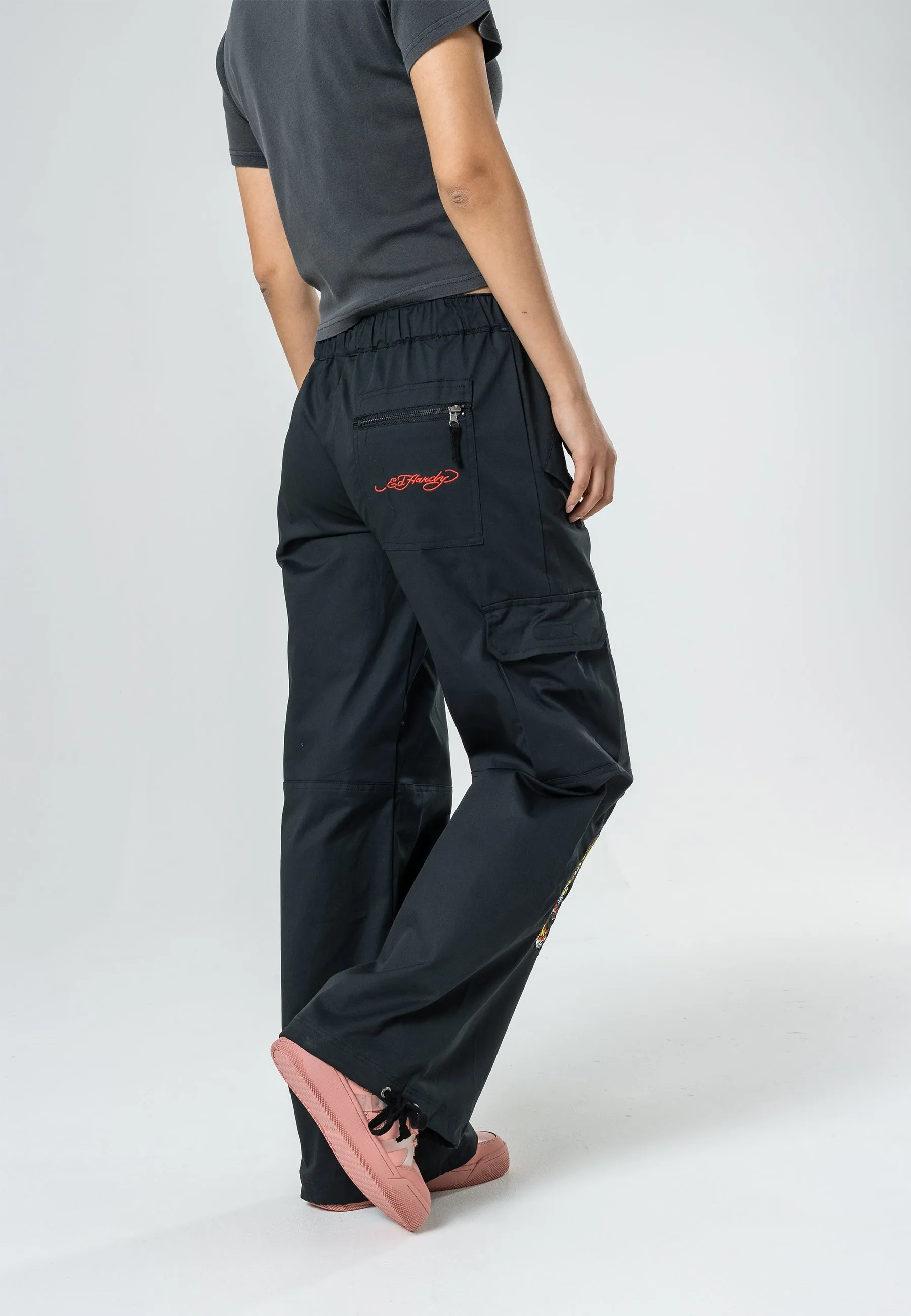 Womens Tiger Cargo Pants Trousers - Black