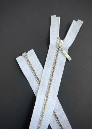 YKK, Open Ended Zip Drop Pull. Nickel. White