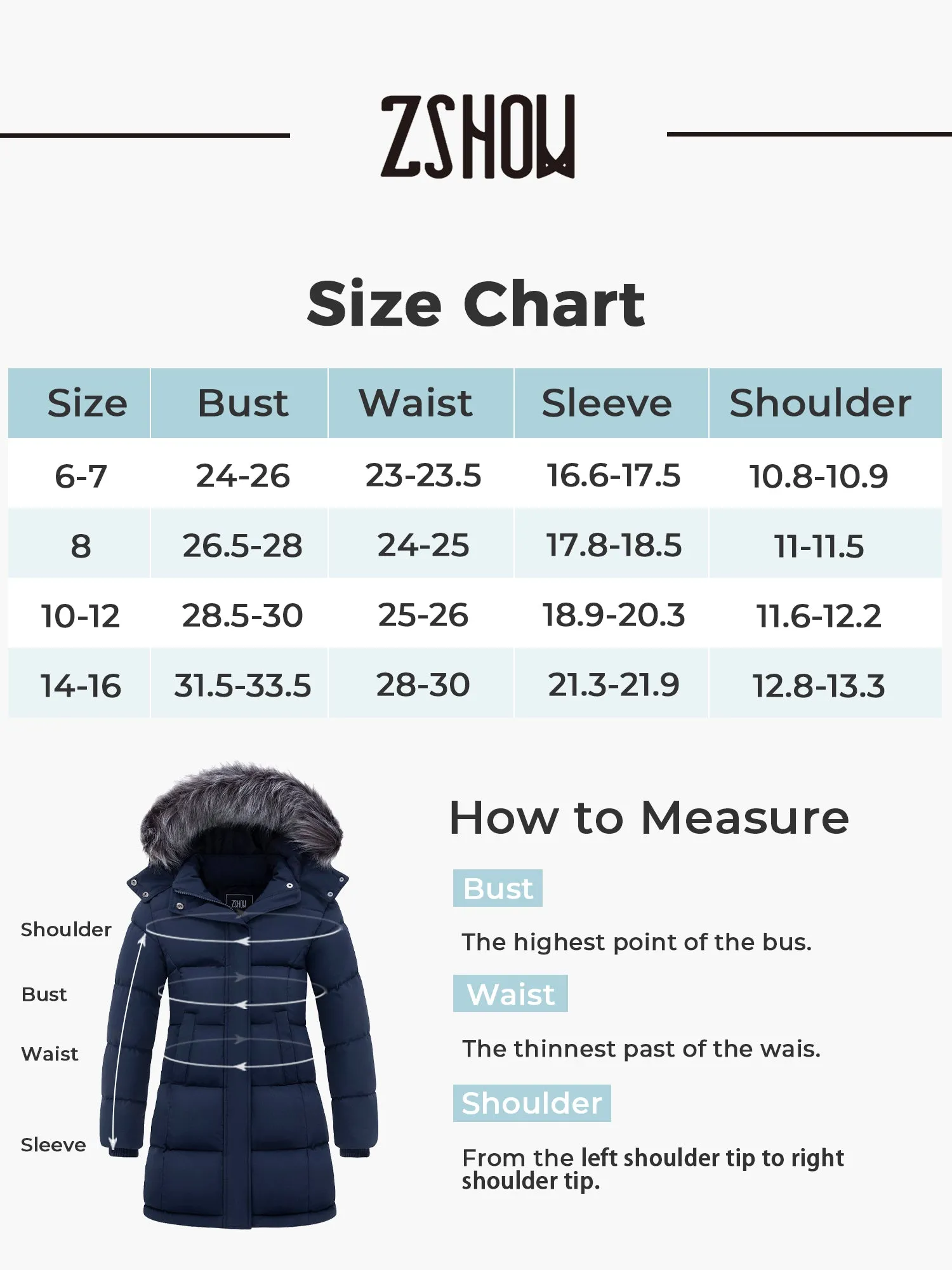 ZSHOW Girls' Winter Coat Warm Winter Parka Jacket Removable Hooded Insulated Puffer Jacket